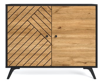 Komoda nowoczesna 2-drzwiowa 92x40 cm czarno-drewniana – obraz-1