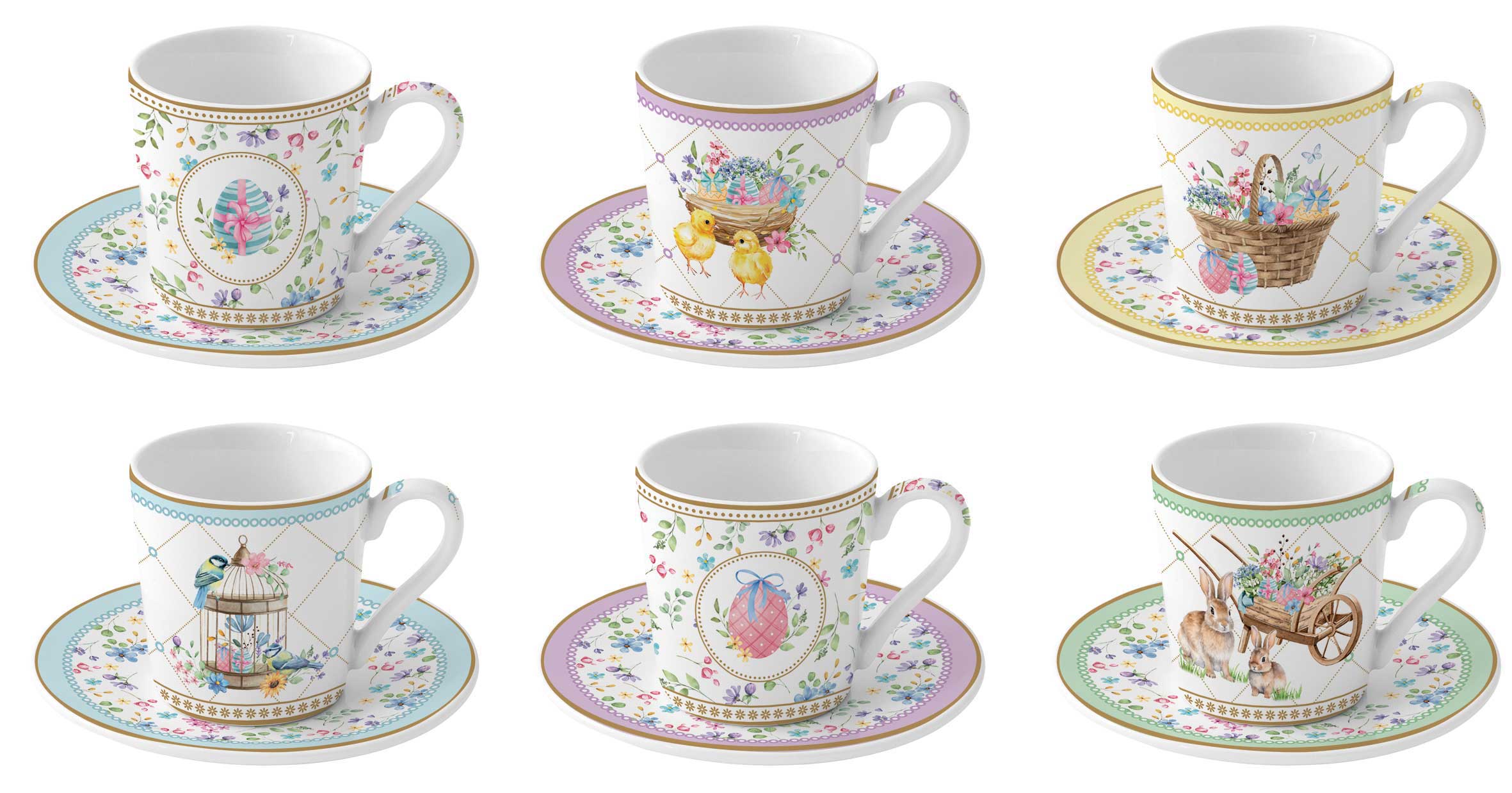 Комплект чаши за кафе с чинийки SPRING BLOOM – изображение-1