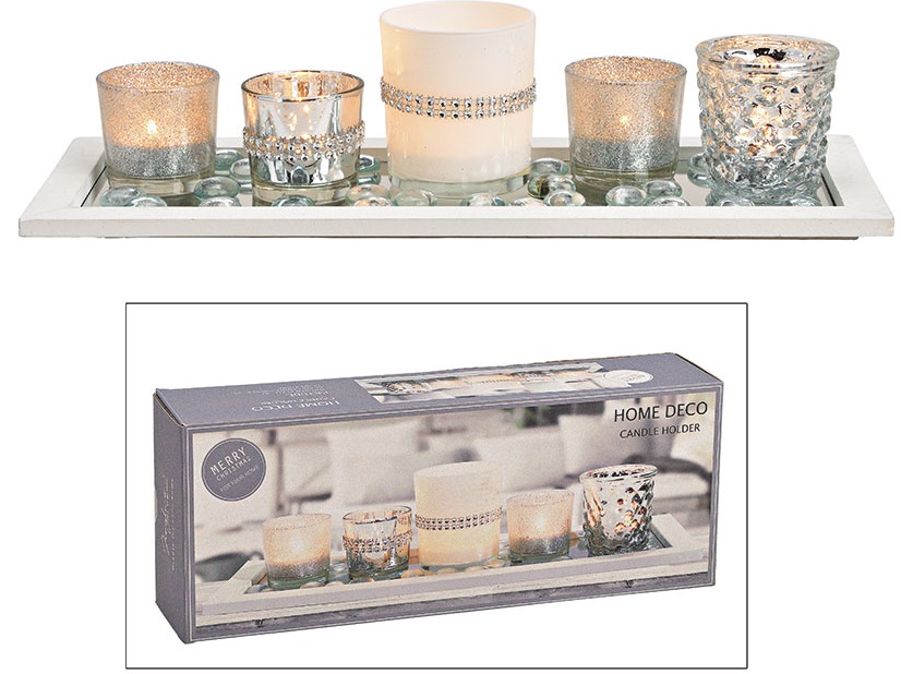 Комплект свещници с декоративен поднос – изображение-1