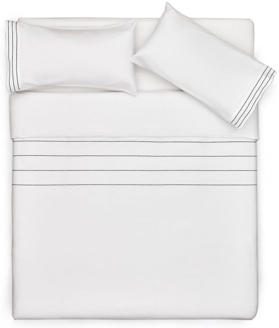 Komplet pościeli białej z bawełny perkalowa wzór paski 135x200 cm – obraz-1