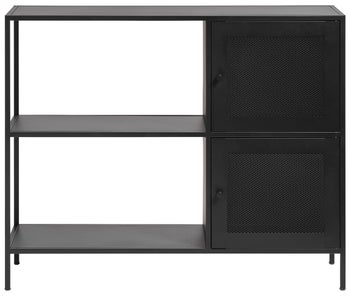 Konsola 2-drzwiowa z półkami loft z metalu czarna 100x35 cm – grafika-1.