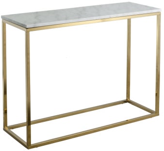 Konsola Accent 100x35 cm biały marmur - nogi złote połysk – obraz-1