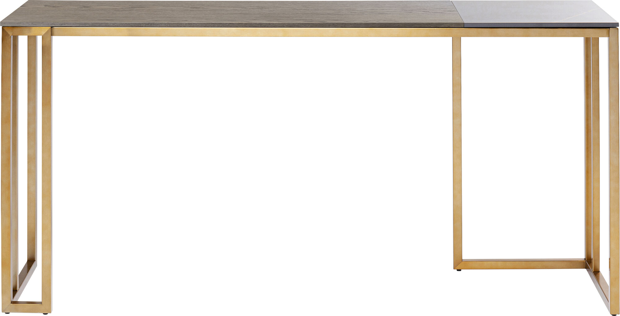 Konsola blat sklejka dębowa i czarna ceramika nogi złote stal nierdzewna 160x40 cm – obraz-1