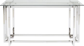 Konsola glamour szklany blat nogi srebrne 145x48 cm – obraz-1