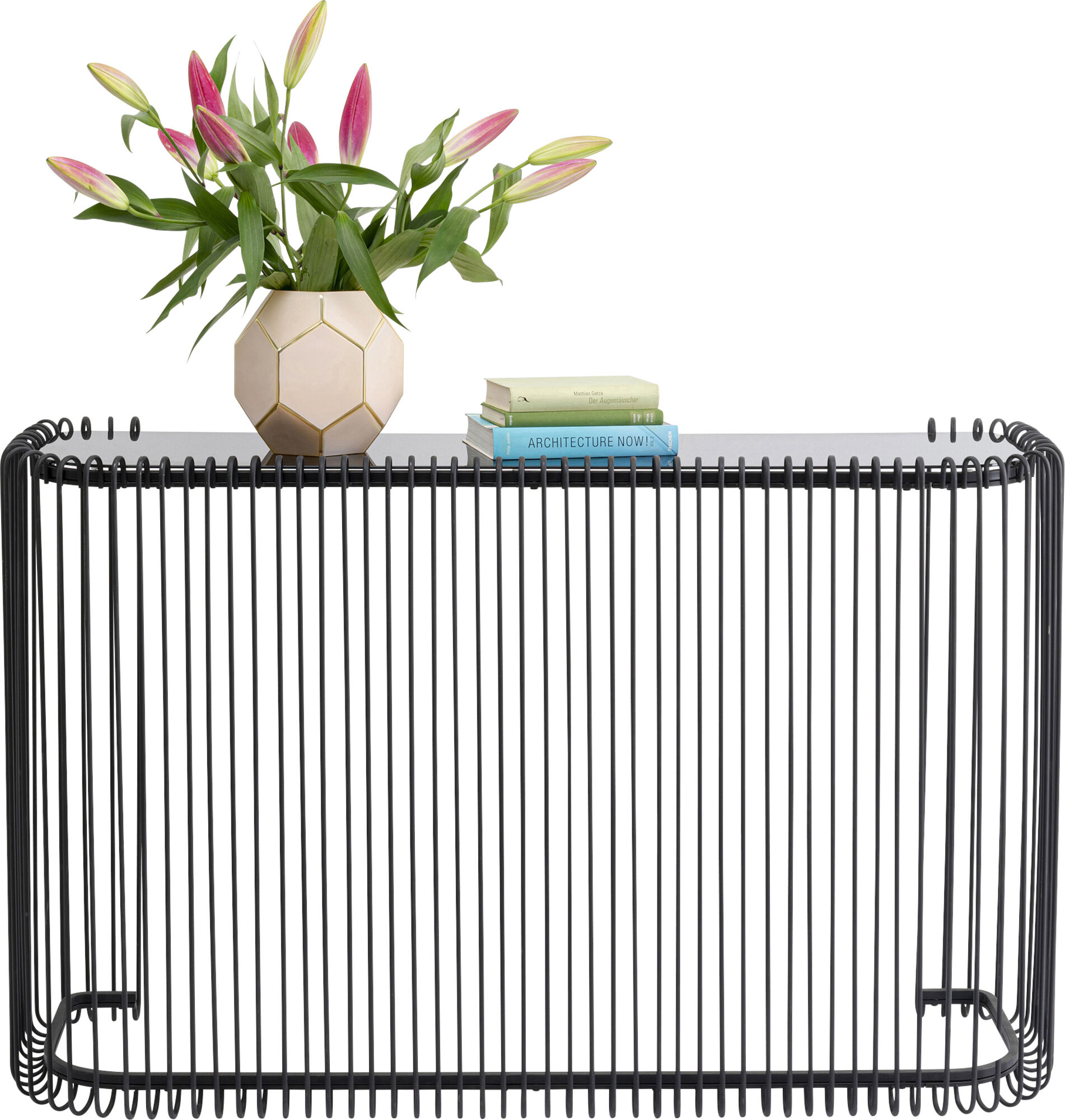 Consola neagra cu blat de sticla Wire 142x43 cm – imagine-1.