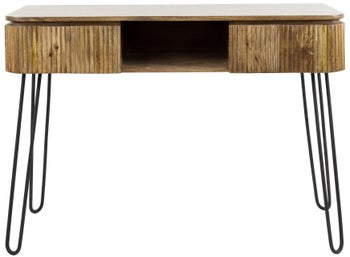 Konsola do sypialni z 2 szufladami drewno mango i czarny metal 110x40 cm – grafika-1.