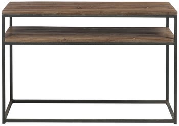 Konsola vintage z drewnianym blatem i półką 120x40 cm – obraz-1