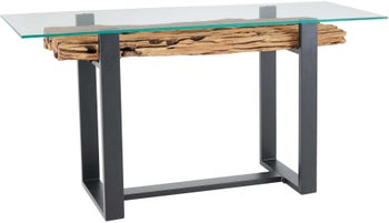 Konsola drewniana z metalowymi nogami i szklanym blatem w stylu nowoczesnym – grafika-1.