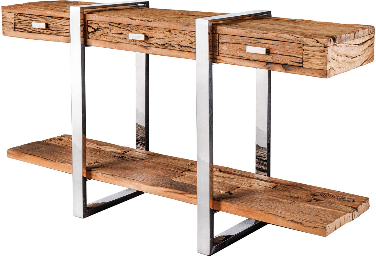 Konsola drewniana z teczyny chromowana w stylu nowoczesnym – grafika-1.