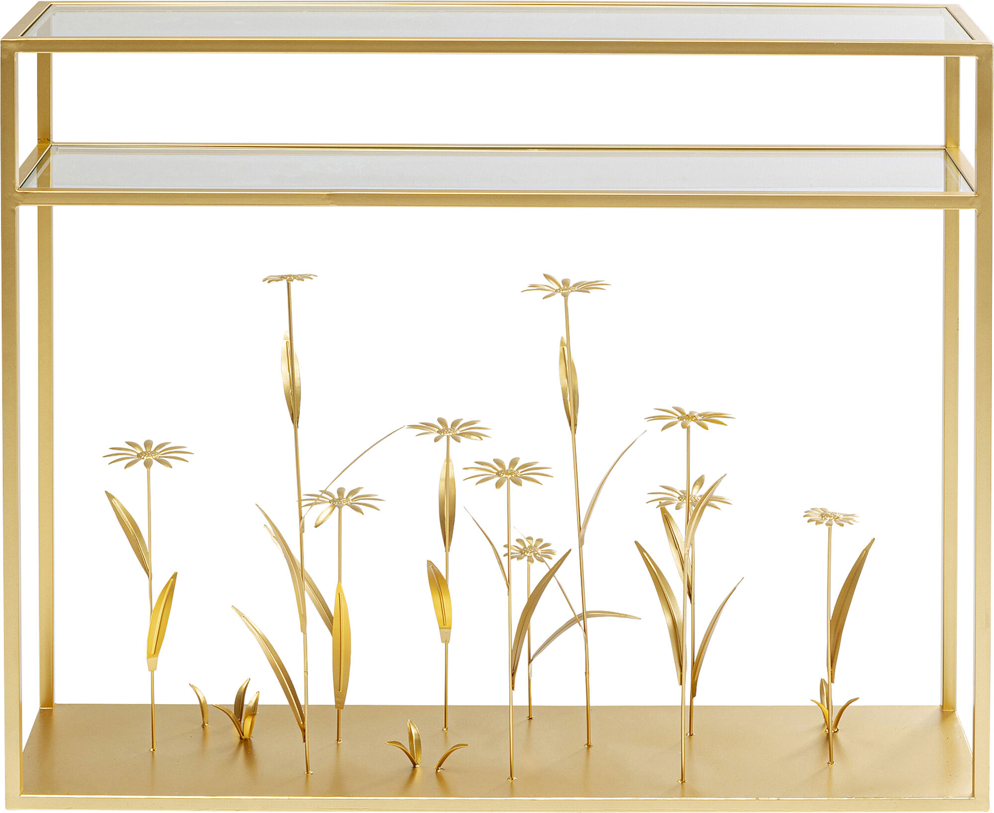 Konsola awangardowa złota z półką 100x25 cm – obraz-1