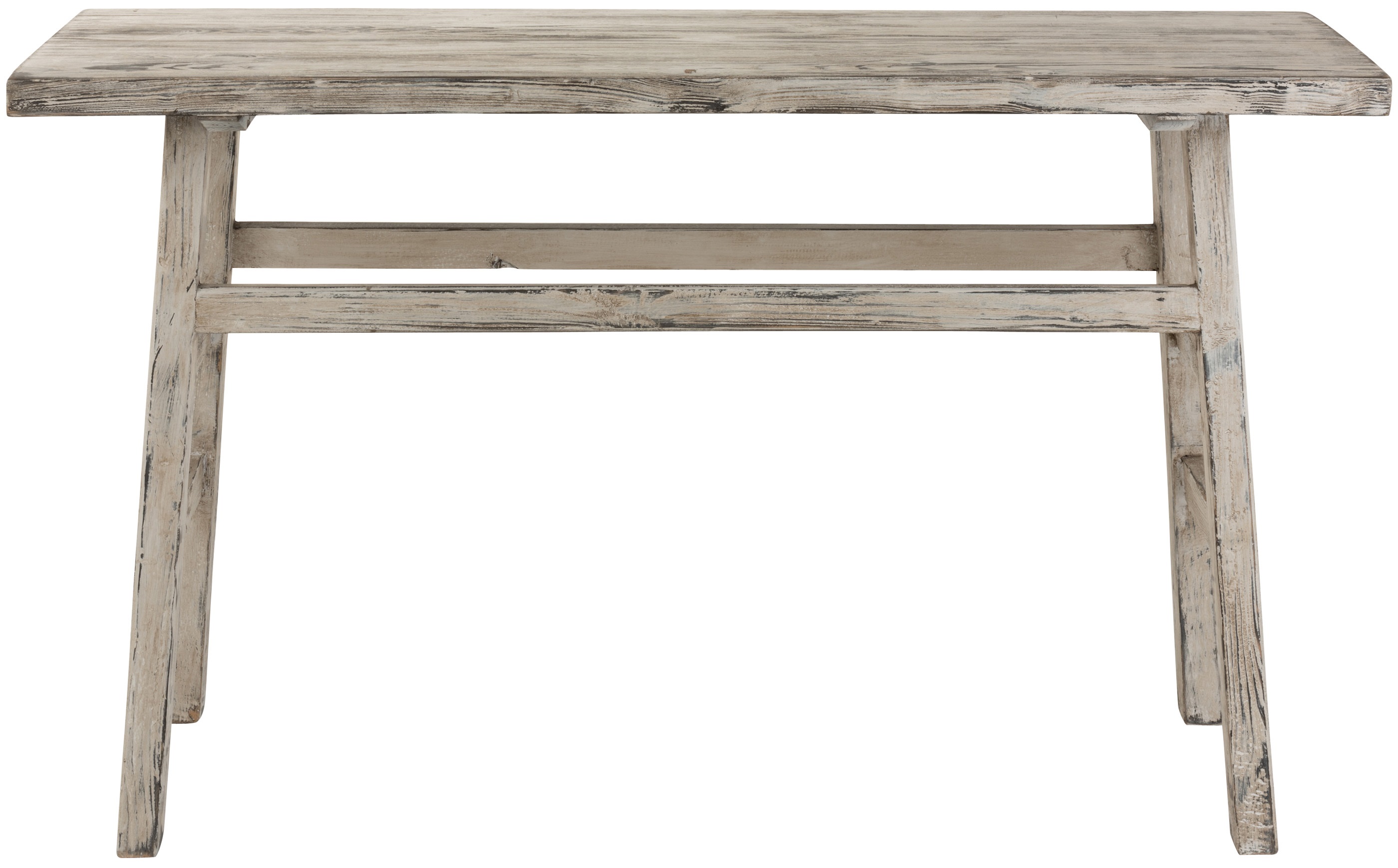Konsola drewniana vintage 141 x 85 cm jasnoszara postarzana – obraz-1