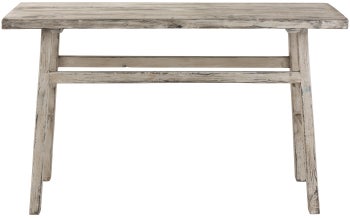 Konsola drewniana vintage 141 x 85 cm jasnoszara postarzana – obraz-1