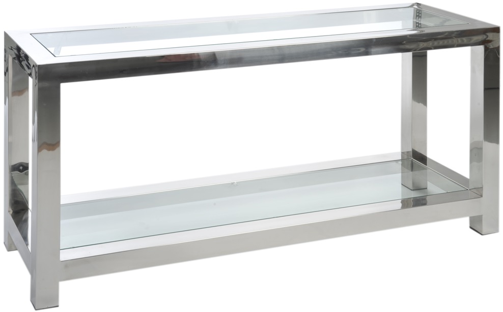 Konsola srebrna nowoczesna z półką 140x40 cm – obraz-1