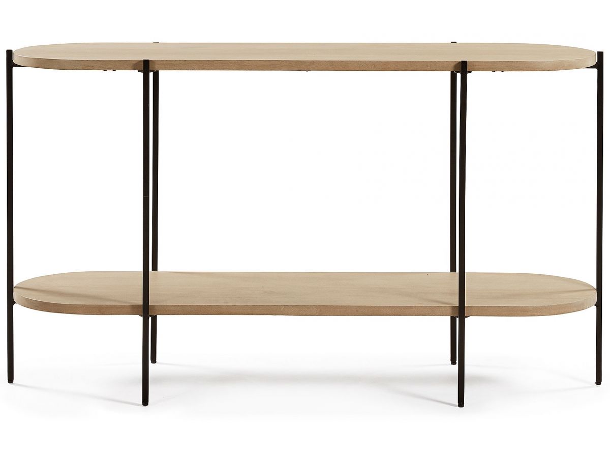 Konsola drewniana duża owalna z półką 144x40 cm – obraz-1