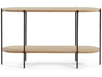 Konsola drewniana duża owalna z półką 144x40 cm – obraz-1