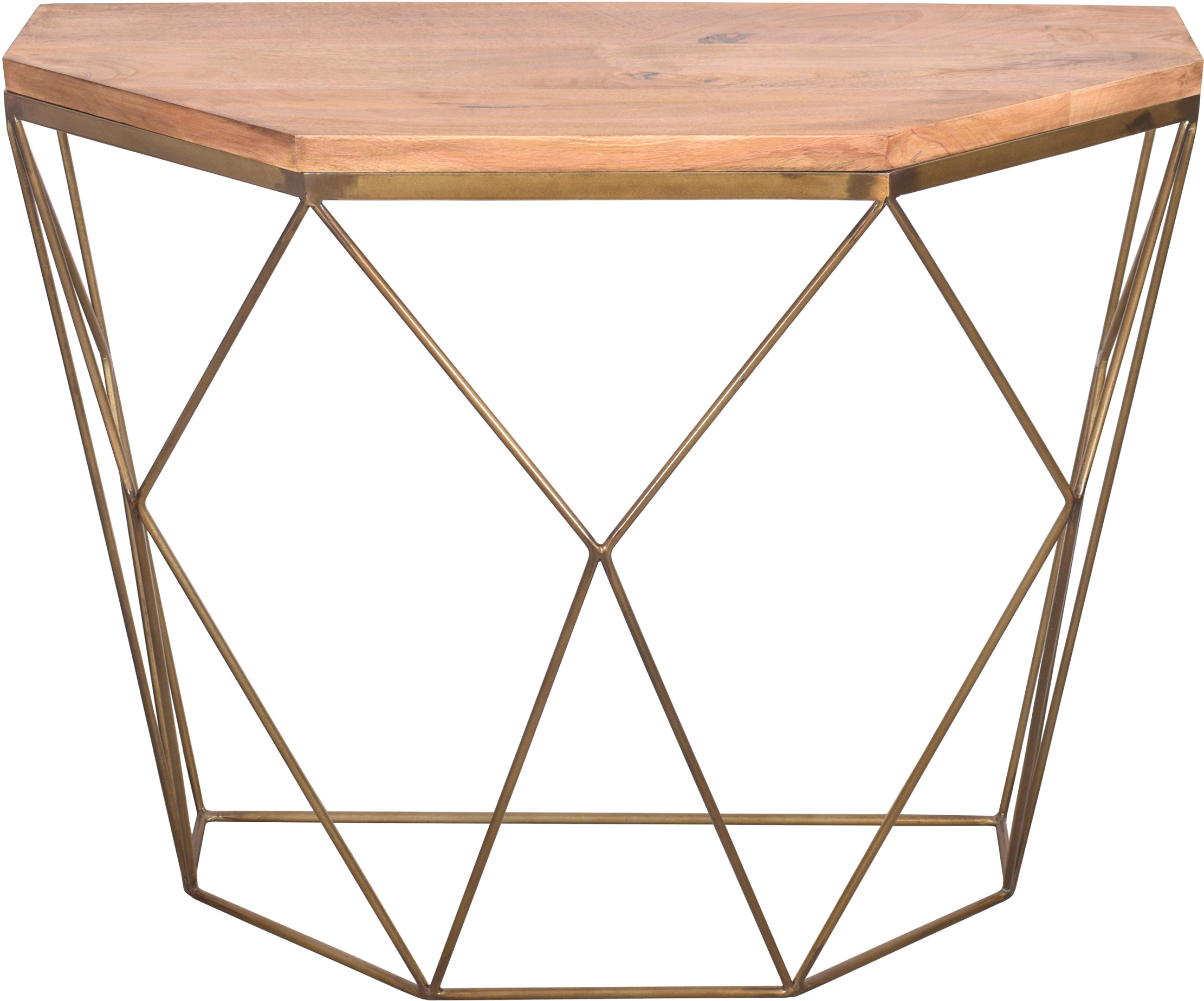 Konsola mosiężna z metalowym stelażem i drewnianym blatem o nowoczesnym stylu – grafika-1.