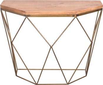 Konsola w kolorze mosiądzu z metalu z blatem z drewna mango 90x75 cm – grafika-1.