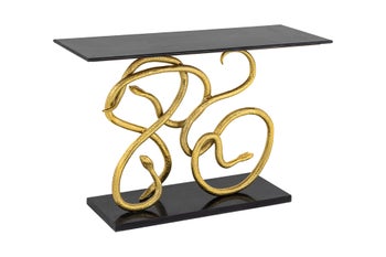 Konsola WILDLIFE SNAKE 115 cm złota rama, czarna marmurowa podstawa i blat – grafika-1.