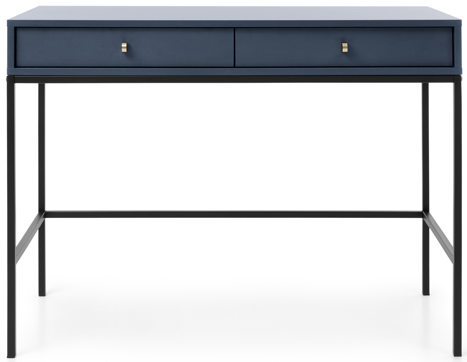 Konsola z 2 szufladami granatowa nogi czarne 104x50 cm – obraz-1