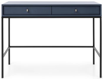 Konsola z 2 szufladami granatowa nogi czarne 104x50 cm – obraz-1