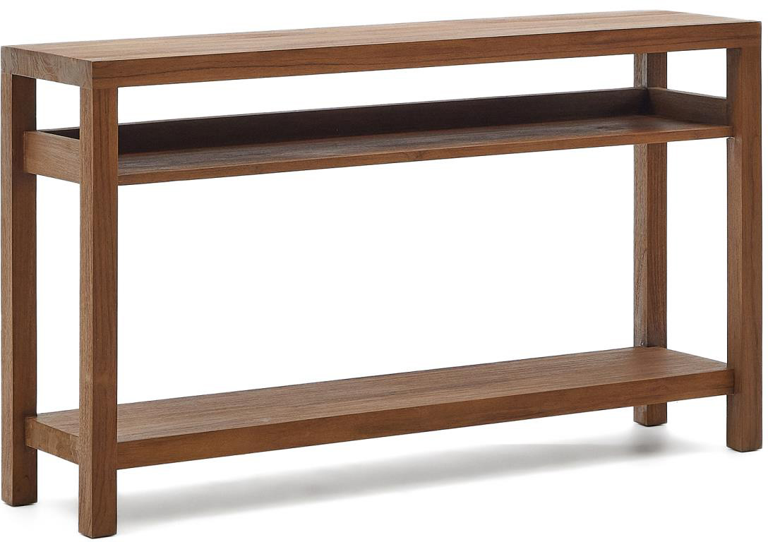 Konsola z litego drewna tekowego z dwoma półkami brązowa 140x80 cm – obraz-1