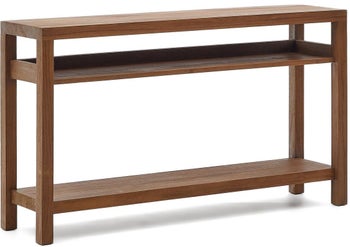 Konsola z litego drewna tekowego z dwoma półkami brązowa 140x80 cm – obraz-1