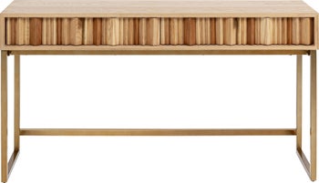 Konsola z szufladami MDF naturalna 136x40 cm front sklejka jesionowa – obraz-1