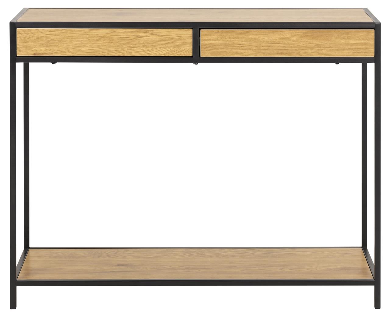 Konsola z szufladami brązowa nóżki czarne 100x35 cm – obraz-1