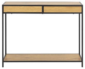 Konsola z szufladami brązowa nóżki czarne 100x35 cm – obraz-1