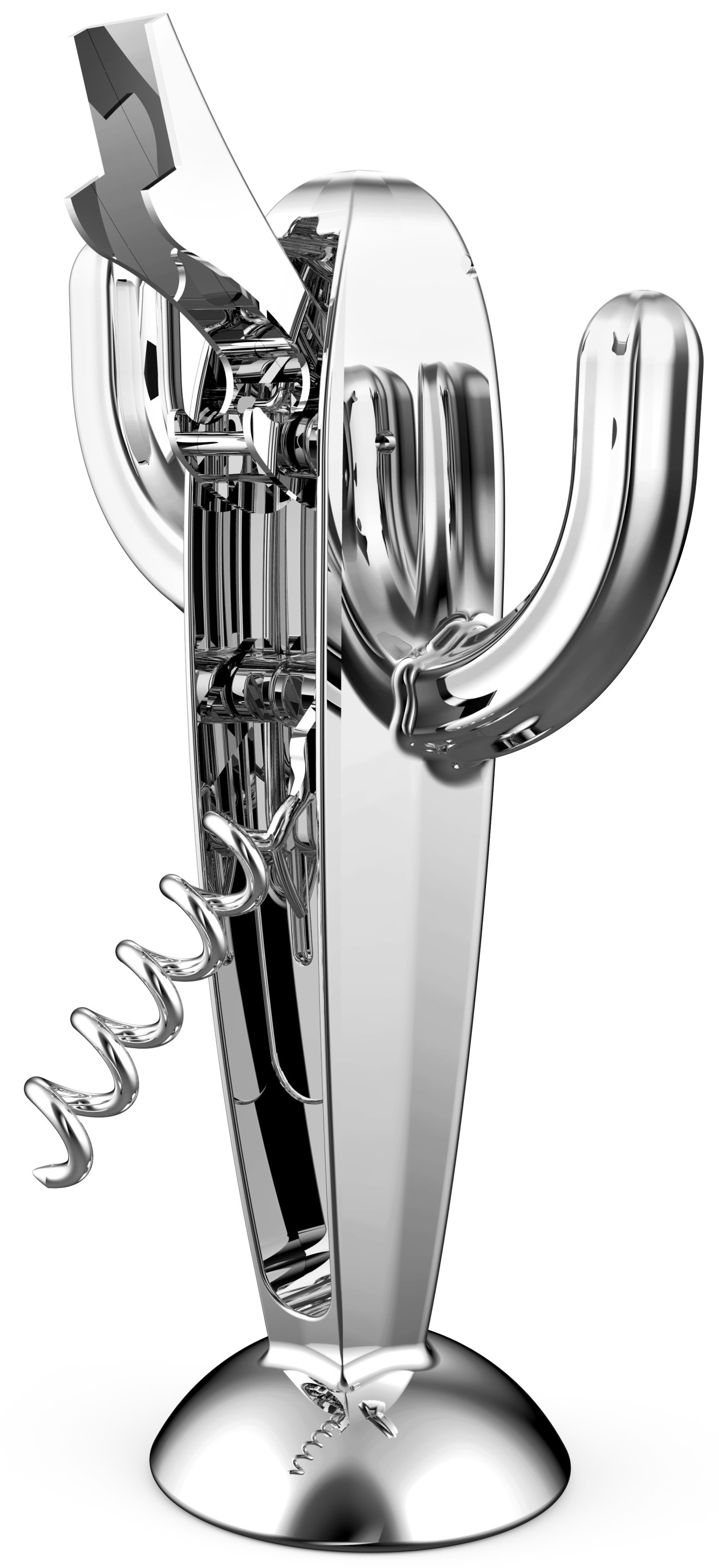 Korkociąg w kształcie kaktusa srebrny – obraz-1