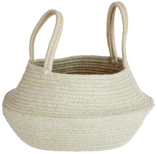 Kosz dekoracyjny bawełniany naturalno-zielony Ø25x28 cm – obraz-1