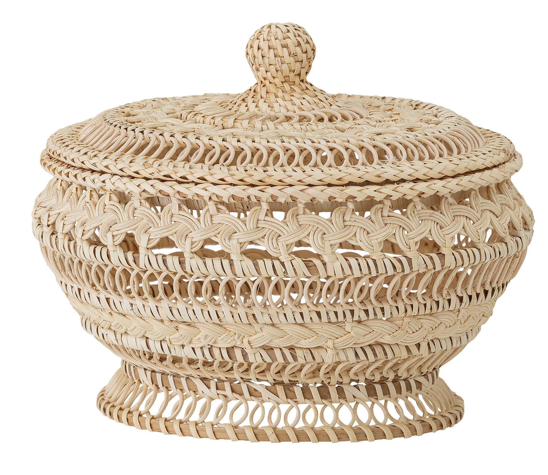 Kosz dekoracyjny Nil z pokrywką z rattanowym wzornictwem Ø22 cm – obraz-1