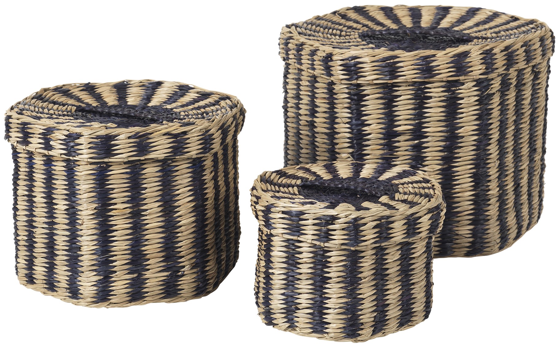 Kosz dekoracyjny Ø22x18 cm naturalno-czarny (3-set) – obraz-1
