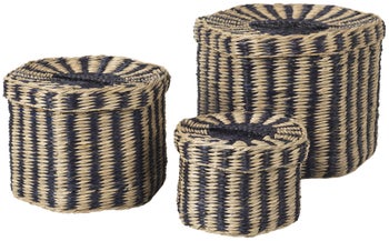 Kosz dekoracyjny Ø22x18 cm naturalno-czarny (3-set) – obraz-1
