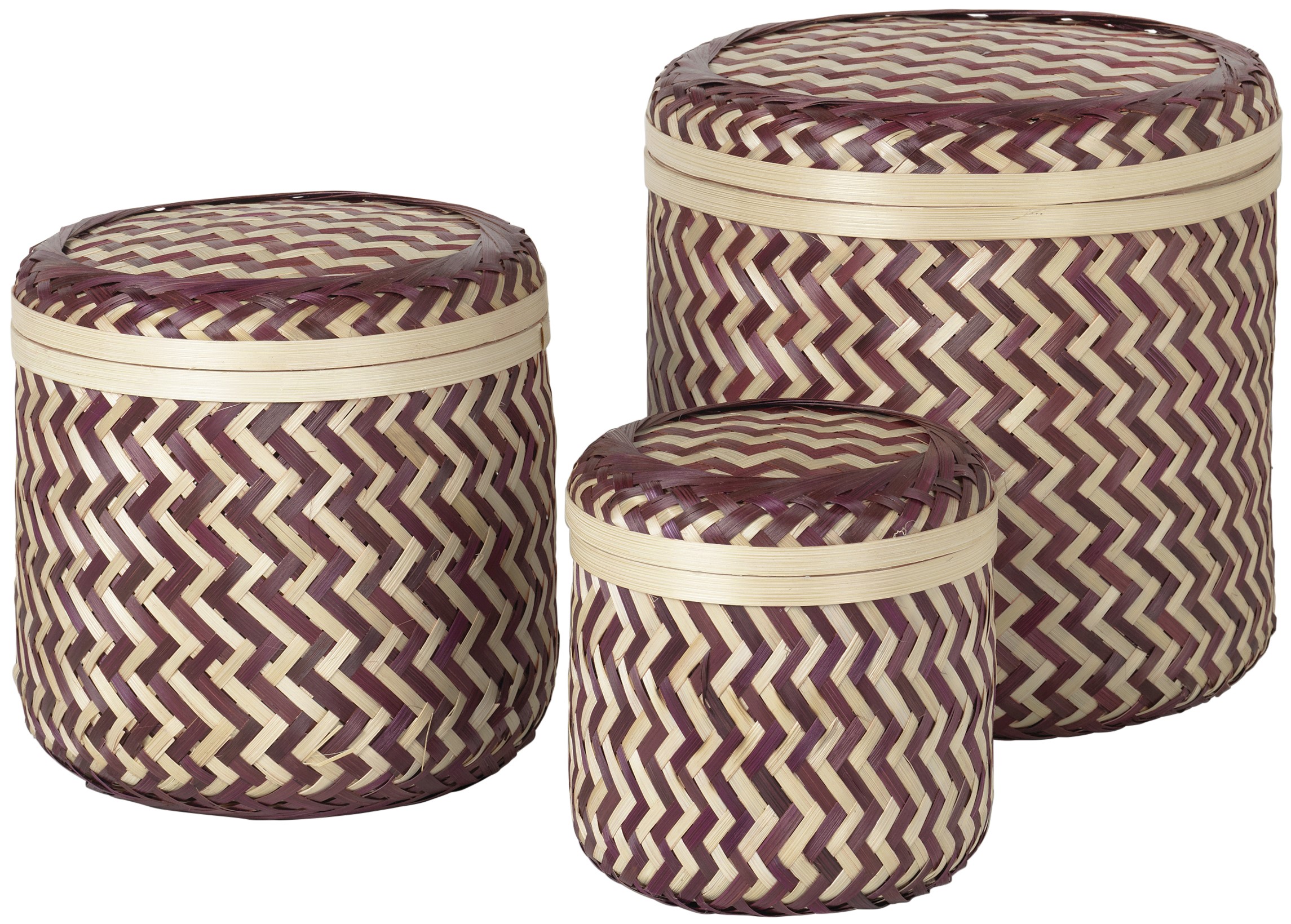 Kosz dekoracyjny Ø25x25 cm naturalno-czerwony (3-set) – obraz-1
