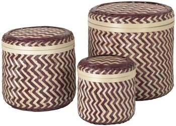 Kosz dekoracyjny Ø25x25 cm naturalno-czerwony (3-set) – obraz-1
