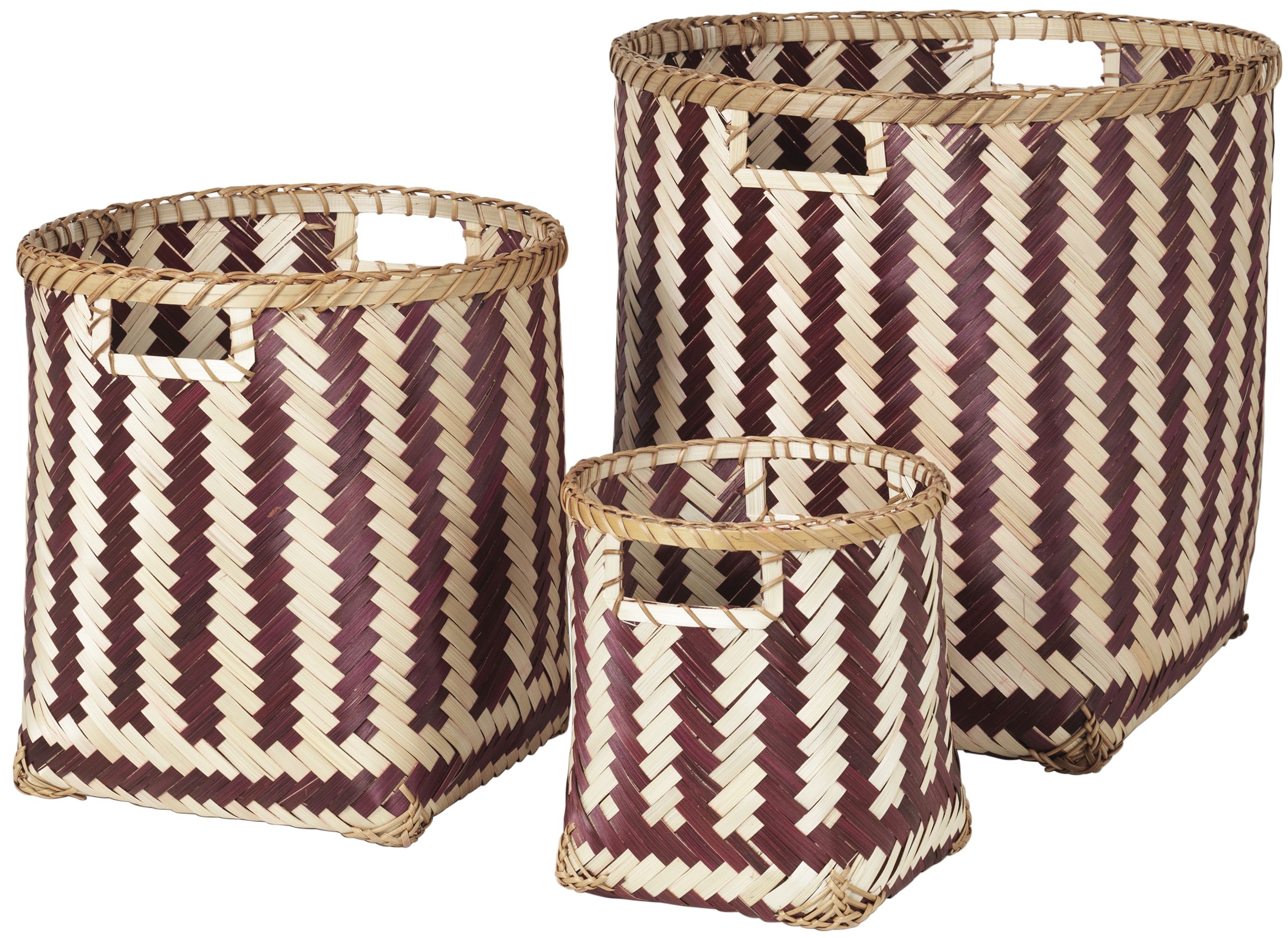 Kosz dekoracyjny Ø40x40 cm naturalno-czerwony (3-set) – obraz-1
