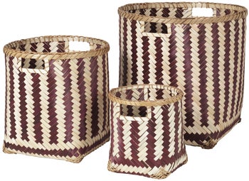Kosz dekoracyjny Ø40x40 cm naturalno-czerwony (3-set) – obraz-1