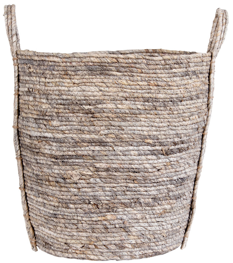 Kosz dekoracyjny szary z uchwytami liść kukurydzy Ø41x49 cm – grafika-1.