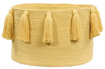 Kosz dekoracyjny Tassels ∅45x30 cm żółty – obraz-1