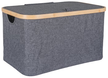 Kosz na pranie ciemnoszary poliester i bambus 45x30 cm – grafika-1.