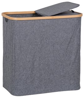 Kosz na pranie ciemnoszary poliester i bambus 54x33 cm – grafika-1.