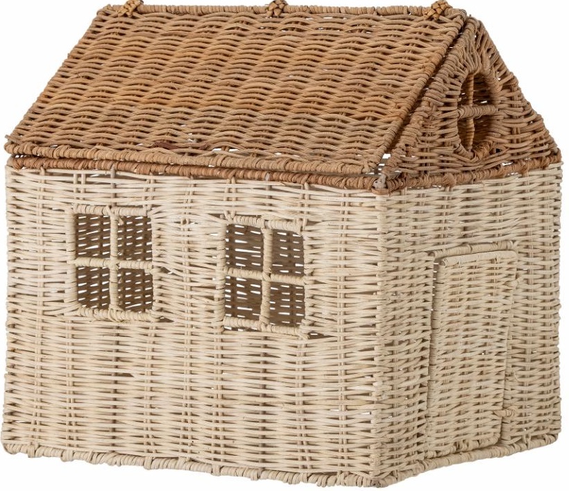 Kosz z pokrywką Domek rattan 30cm – obraz-1