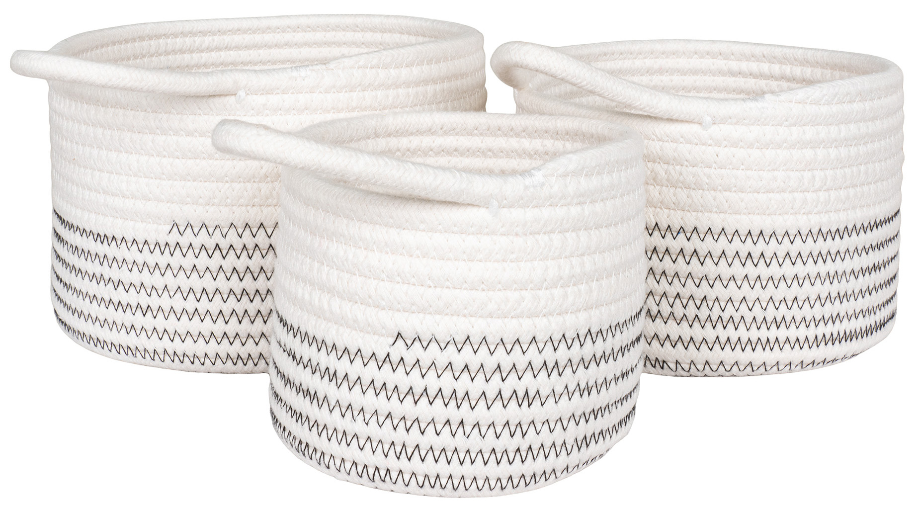 Kosze dekoracyjne bawełniane biało-szare 3-set – grafika-1.