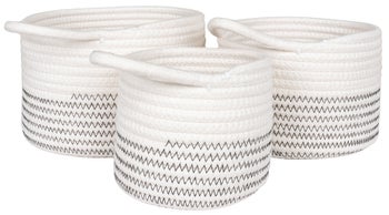 Kosze dekoracyjne bawełniane biało-szare 3-set – grafika-1.