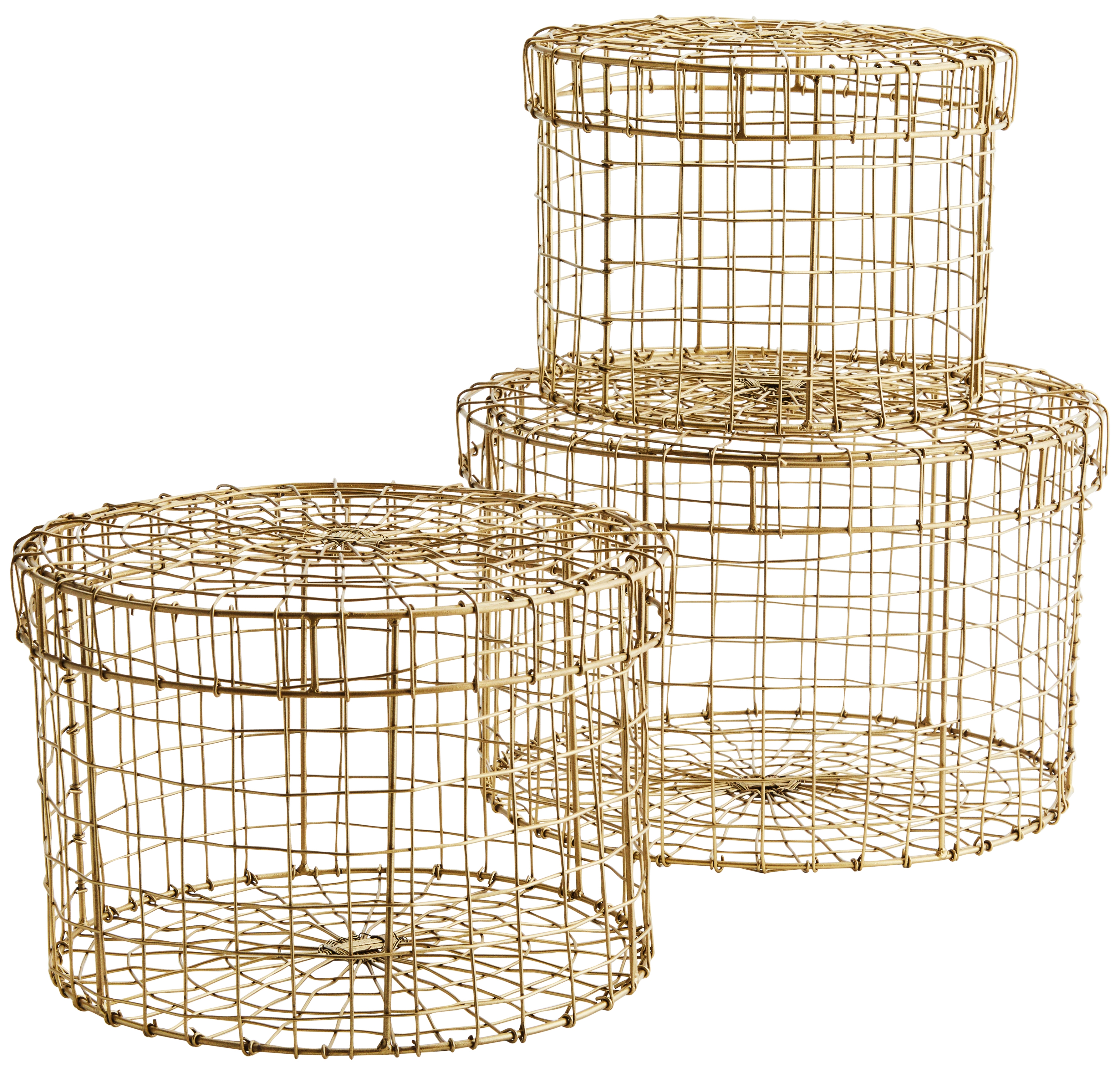 Kosze dekoracyjne Razi Ø33x22 cm złote (3-set)  – obraz-1