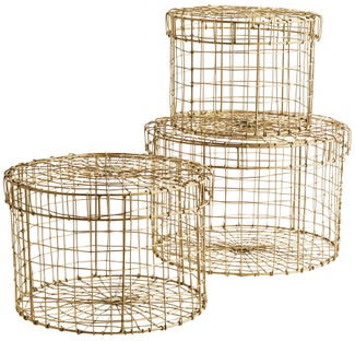 Kosze dekoracyjne Razi Ø33x22 cm złote (3-set) – obraz-1