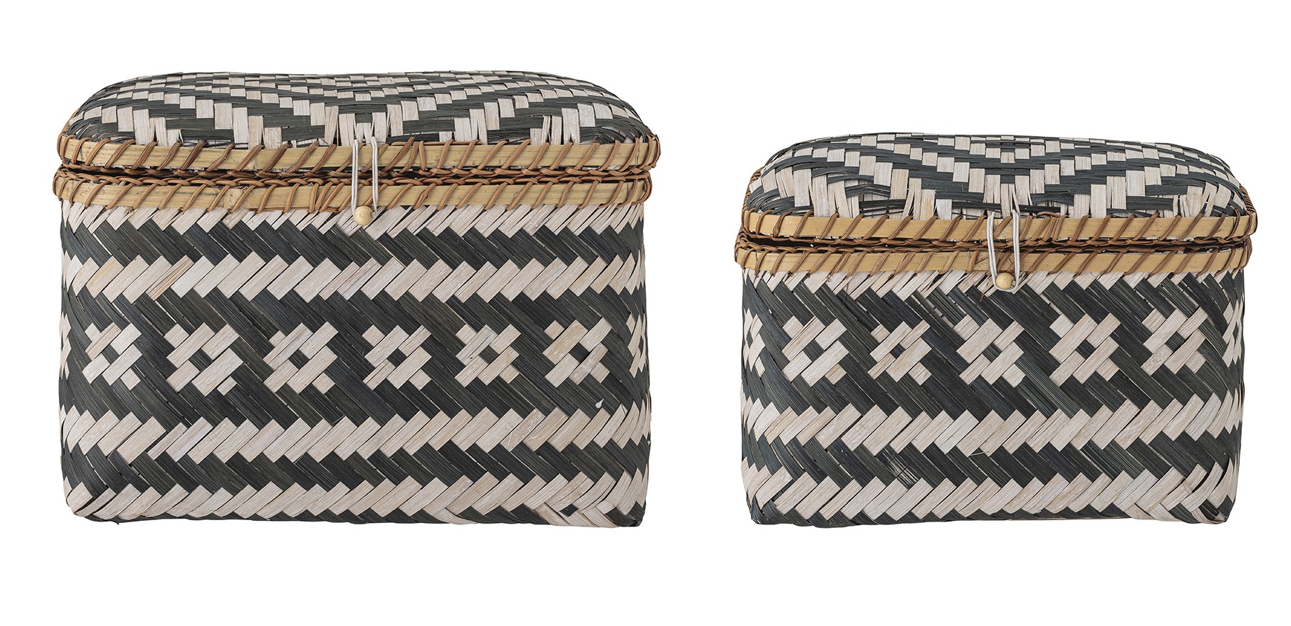 Kosze zamykane czarno  - białe z bambusa w różnych rozmiarach (2-set)  – obraz-1
