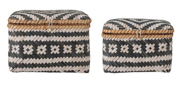 Kosze zamykane czarno - białe z bambusa w różnych rozmiarach (2-set) – obraz-1