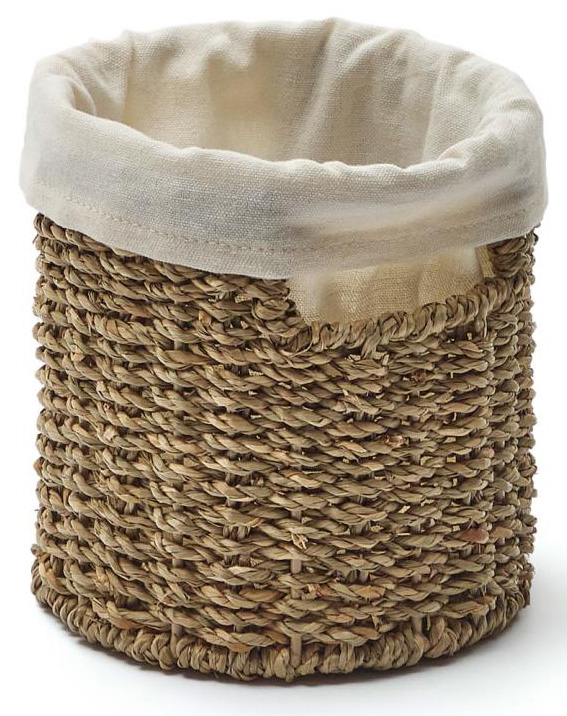 Koszyk organizer trawa morska naturalna i tkanina biała Ø15x15 cm – obraz-1